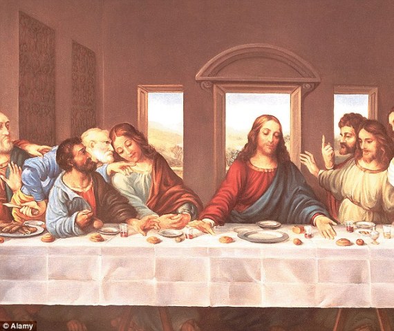 The disciple that Jesus loved best (John or Mary Magdalene?) sits at Jesus' right hand, detail of Da Vinci's Last Supper (Daily Mail)