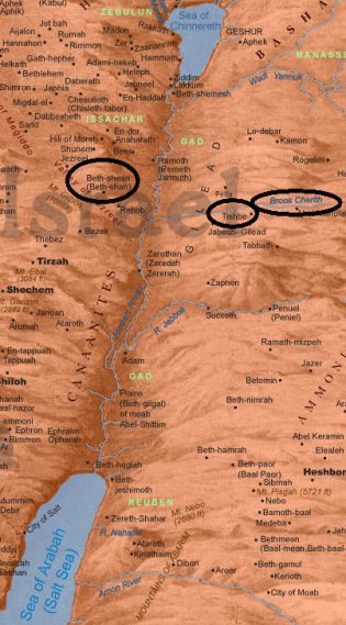 Map of Israel, circled Beth, Tith & Cherith (ss)